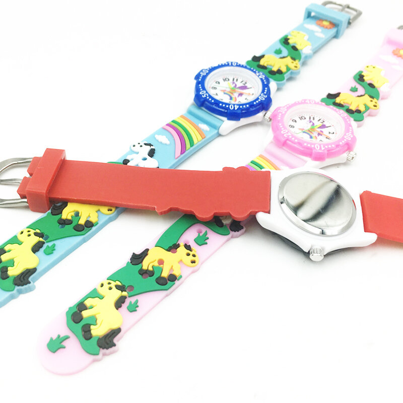 Bonito 3d cavalo crianças relógios analógico relógio de quartzo meninos moda meninas pulseiras jelly silicone banda à prova dwaterproof água relógios
