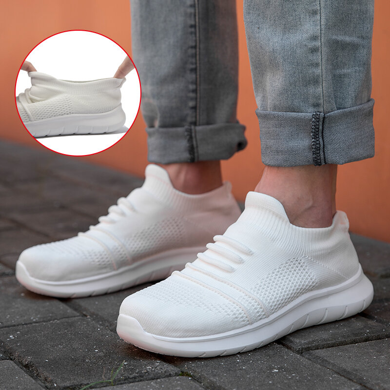 Summer Sneakers Men Shoes Slip-on Mans Casual Walking Footwear Lightweight Knit Breathable Shoe Non-Slip Sock Shoes Big Size 50
