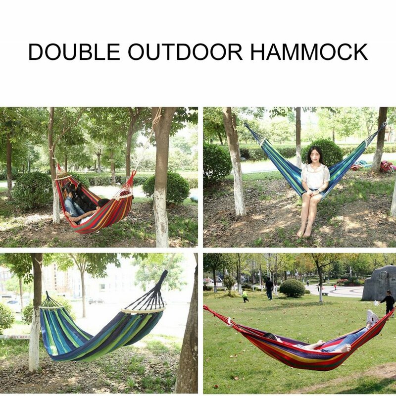 2-Person Double Hammock Chair Striped Swing Anti-rollover Outdoor Hammock For Outdoor Camping Travel
