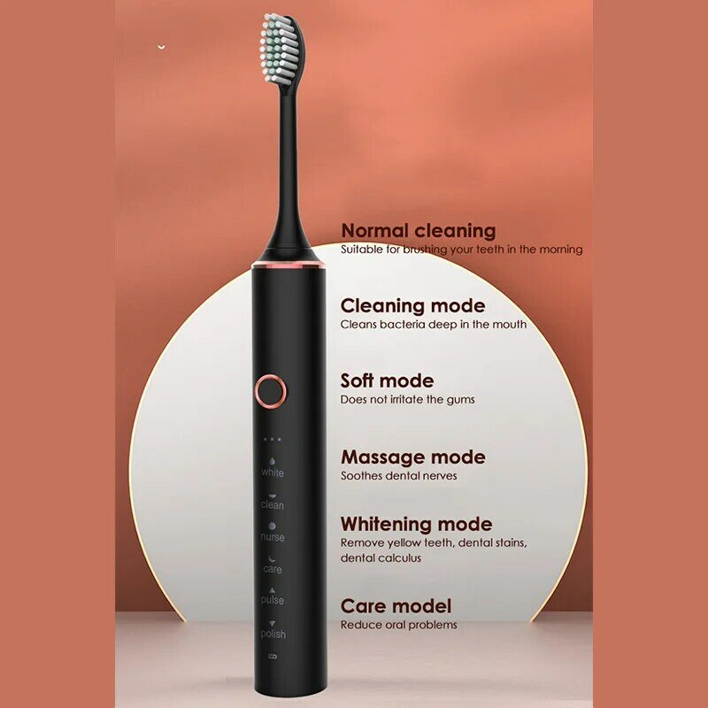 SHUPAD-cepillo de dientes eléctrico recargable IPX7, 4 cabezales, impermeable, 18 modos, para viaje
