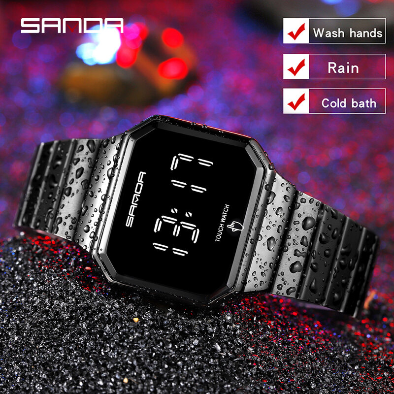 SANDA-럭셔리 남성 방수 터치 스크린 LED 디지털 시계, 전자 시계, 스포츠 시계, 남성용