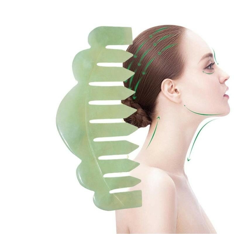 Natural jade cabelo pente cabeça massageador couro cabeludo massagem pente promover a circulação sanguínea na placa do couro cabeludo pedra escova de cabelo pente