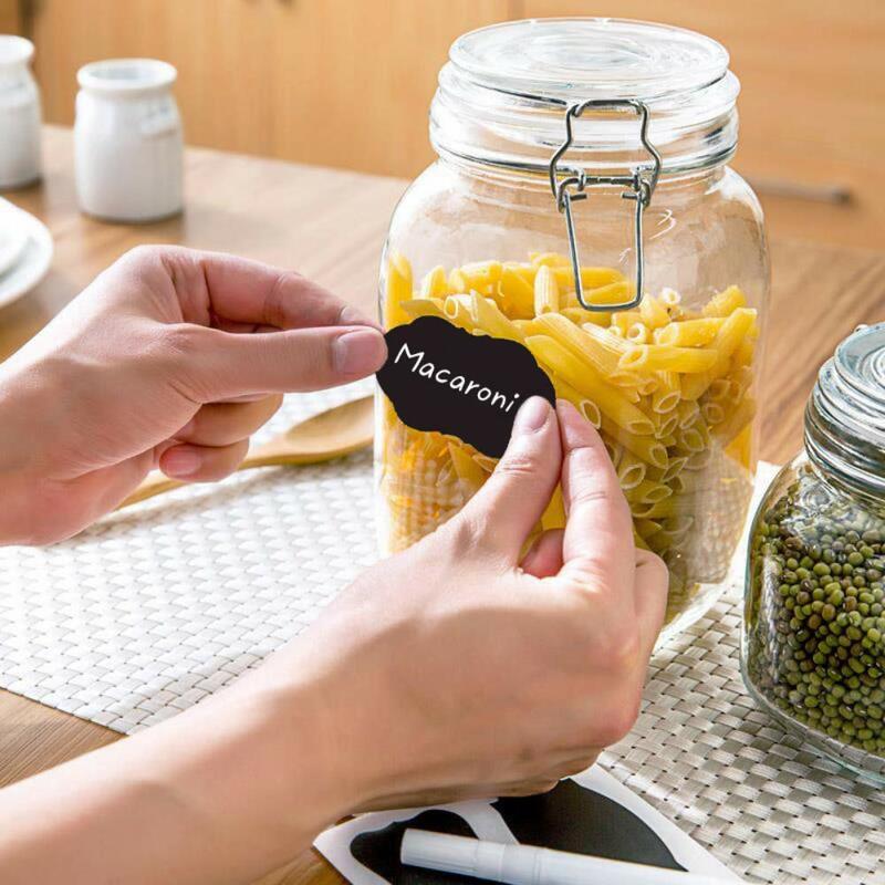 48PCS Blackboard Label Stickers With Marker Pen Waterproof Transparent Spice Food Seasoning Kitchen Jars Stickers For Cans