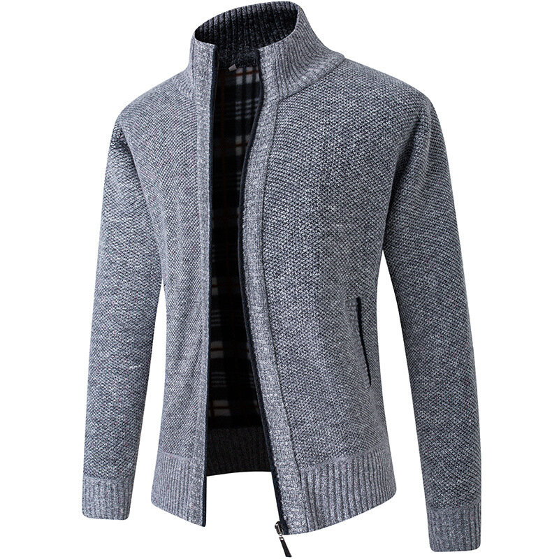 Dropshipping 남자 의류 가을 겨울 플러스 벨벳 두꺼운 스웨터 청소년 슬림 맞는 니트 스웨터 남성 패션 카디건 자켓