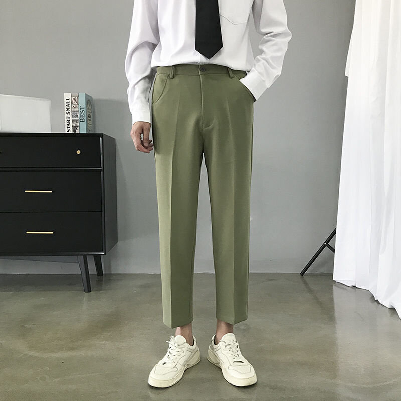 Men 2021 Spring Summer New Causal Loose Straight Trousers Male Basic Solid Color Suit Pants Men Business Formal Pants O86