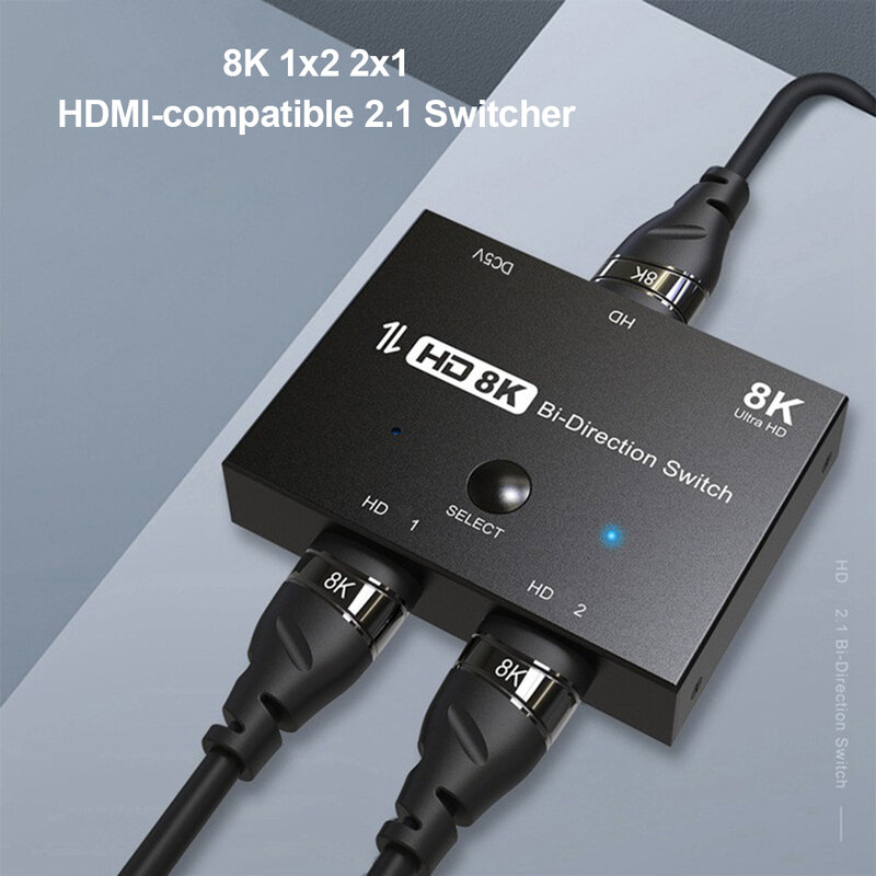 HDMI-Compatible 2.1 Switcher 2 in 1 out 8K@60Hz 4K@120Hz Ultra HD Switcher 2x1 Bi-Direction Adapter for PS4/5 Switch HDTV Xbox