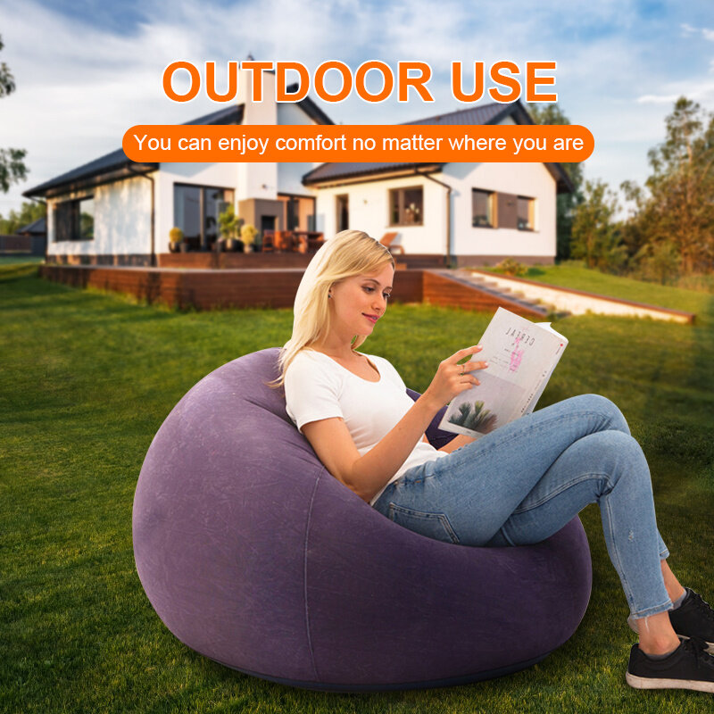 Large Inflatable Sofa Chair Bean Bag Flocking PVC Garden Lounge Beanbag Outdoor Garden Furniture Camping Backpacking Travle