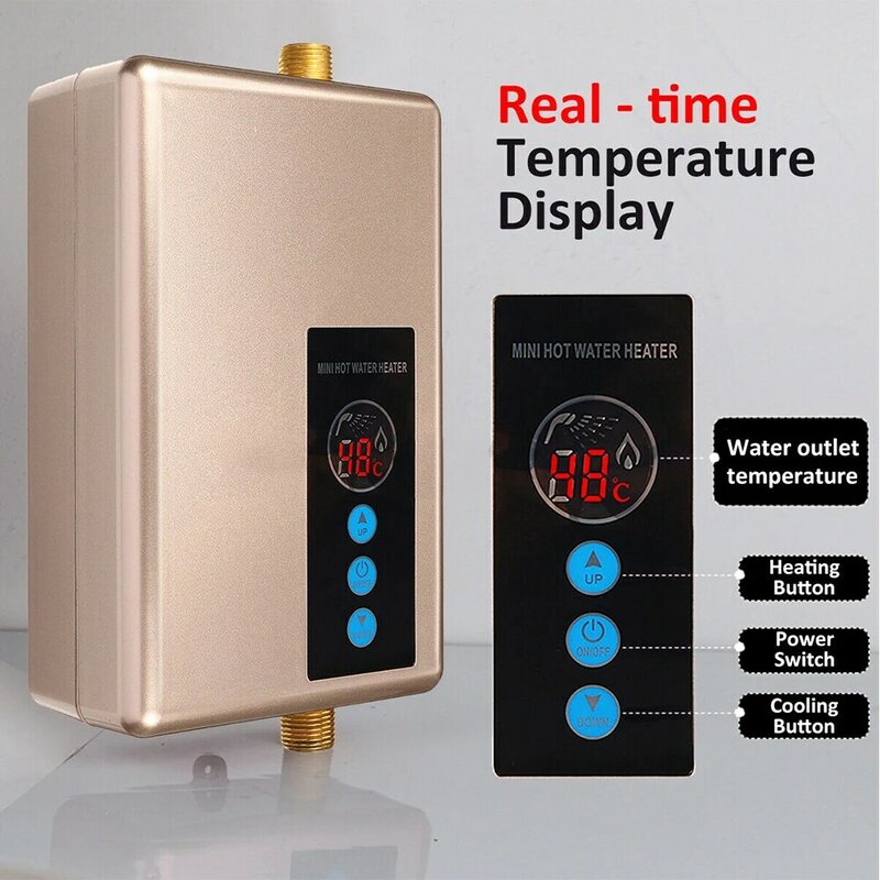 Calentador de agua eléctrico instantáneo, sistema de agua caliente de ducha sin tanque, temperatura constante inteligente, LCD, 5500W, 220V