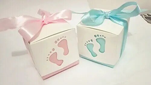 50 Uds Baby Shower cinta Favour regalo Cajas de caramelos para bodas favores y regalos para boda rosa azul