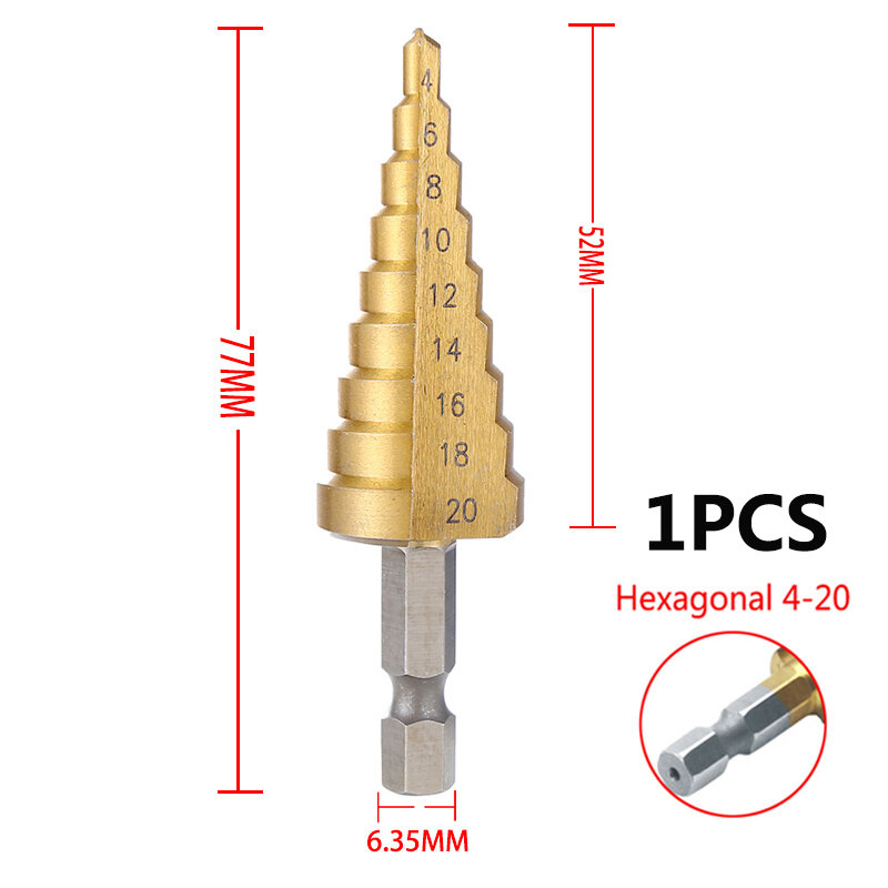 4-32mm HSS pokryte tytanem wiertło stopniowe stal szybkotnąca Metal Wood Hole Cutter stożek narzędzie do wiercenia