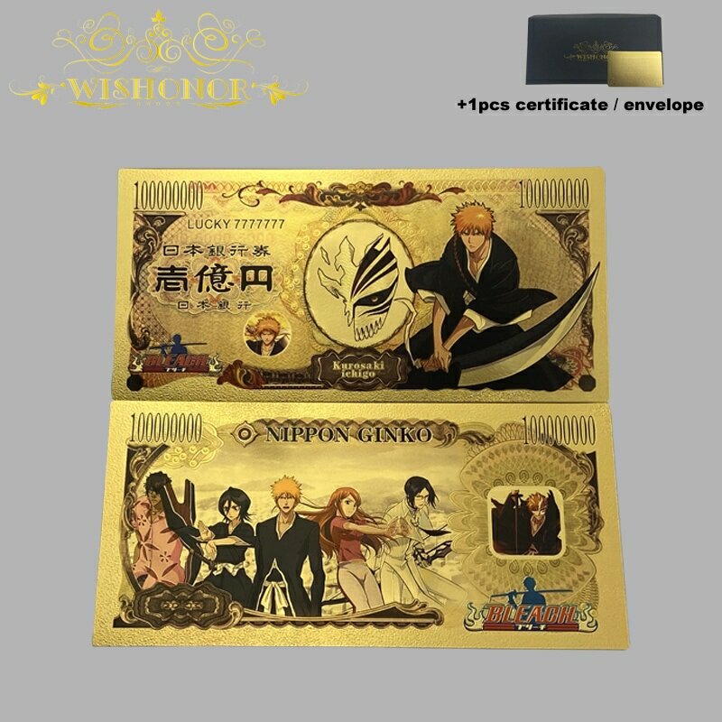 2022 New Japan Anime Cards Bleach Cartoon Banknote Plastic Card in 24K Gold Plated For Collection