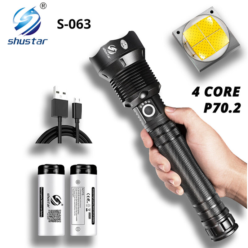Xhp 70.2 lanterna led poderosa, com zoomable, 3 modos de iluminação, suporte para para micro carregamento, para caça
