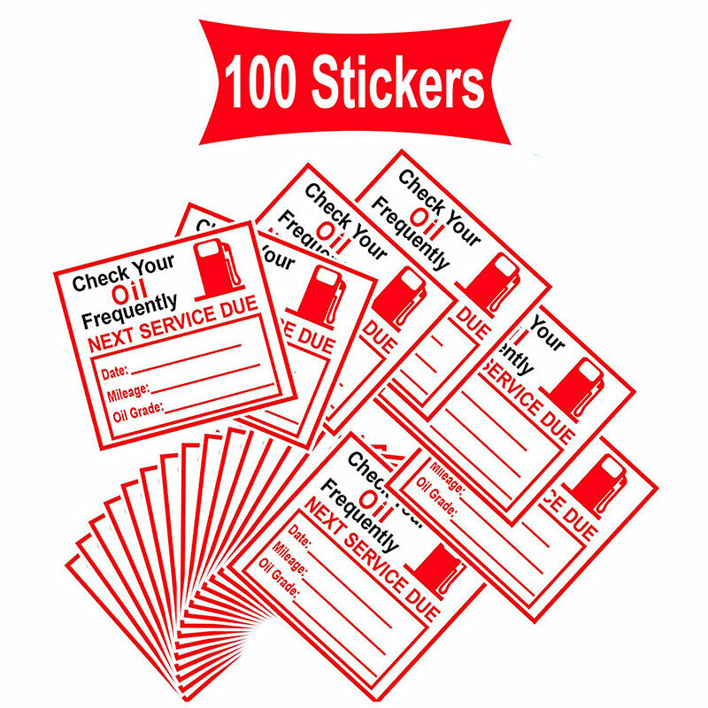 Oil Change Stickers 2" X 1.8" - 100 Pack Oil Change Service Reminder Sticker - Oil Changes Adhesive Labels (Red) Car Sticker