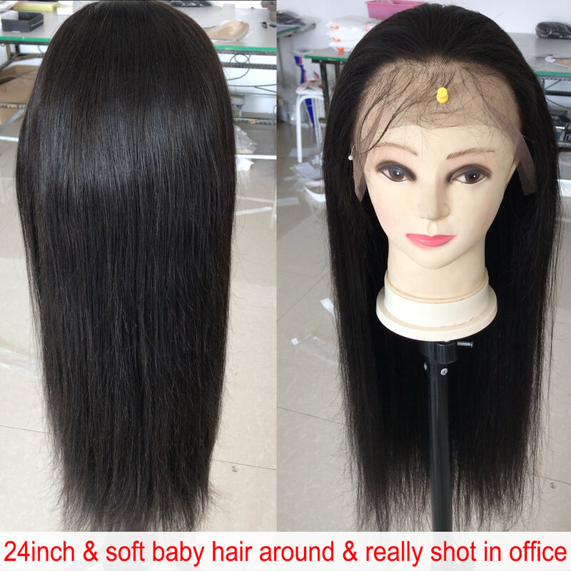 Peluca de cabello humano liso de 13x4 para mujeres negras, postizo de encaje Frontal, pelo brasileño con pelo de bebé, 130% no Remy