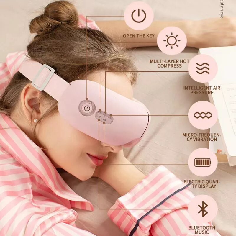 Herramientas para el cuidado de los ojos, masajeador ocular con vibración inteligente por Bluetooth, Protector ocular eléctrico por Bluetooth, Protector ocular plegable de prensa en caliente