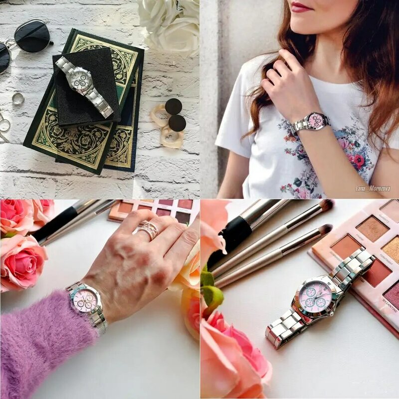 นาฬิกาผู้หญิงสแตนเลสสตีลญี่ปุ่นควอตซ์กันน้ำขนาดเล็กนาฬิกาผู้หญิงสร้อยข้อมือนาฬิกาข้อม...