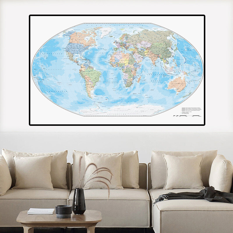 225*150 см немецкая политическая карта мира Нетканая Картина на холсте настенный плакат для гостиной домашний декор школьные принадлежности