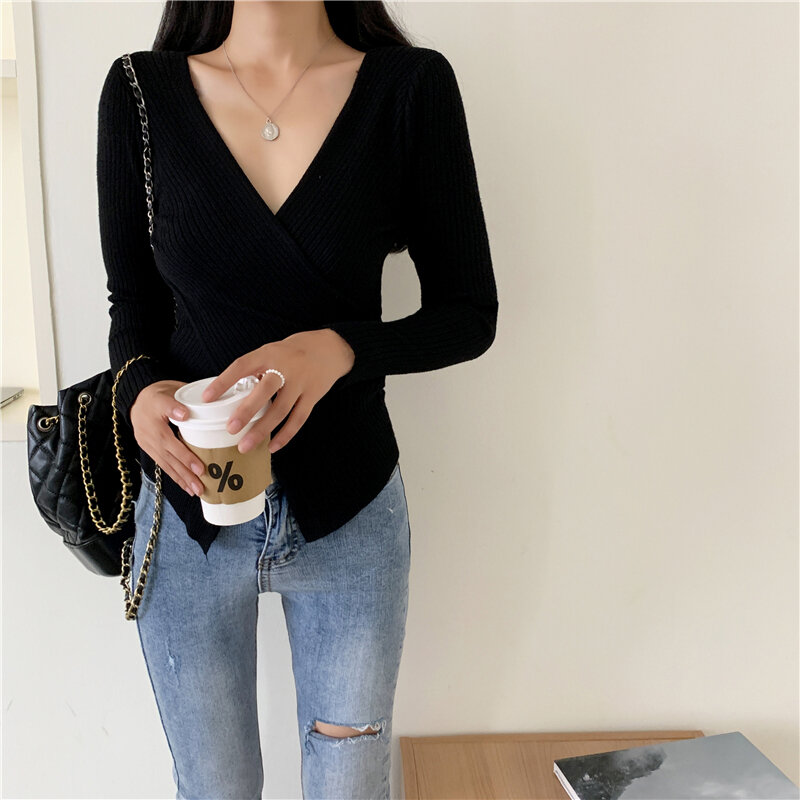 CMAZ Autumn Women's Knitted Sweater Button Up Cardigan Slit Tops Long Sleeve Casual Slim Coats Outwear Women Knitwear 120#