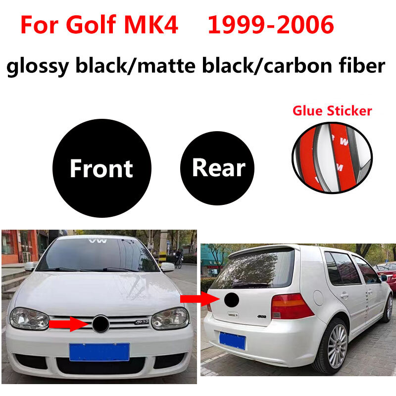 Serat Karbon/Hitam Matte/Hitam Mengkilap Pembongkaran-Gratis Lencana Kisi Depan atau Stiker Lambang Belakang untuk Golf 4 MK4 1999-2006
