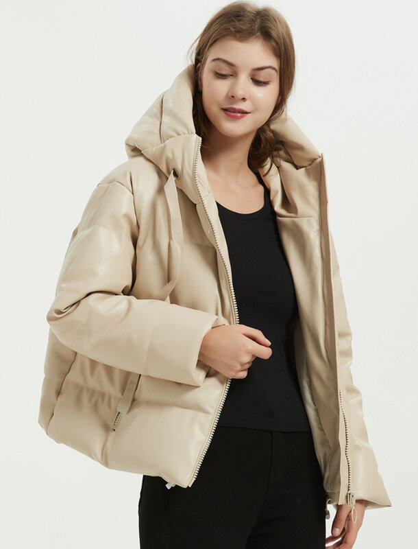Женская модная Толстая теплая куртка из искусственной кожи с подкладкой, пальто с длинным рукавом, парка с капюшоном, пальто, женская элеган...
