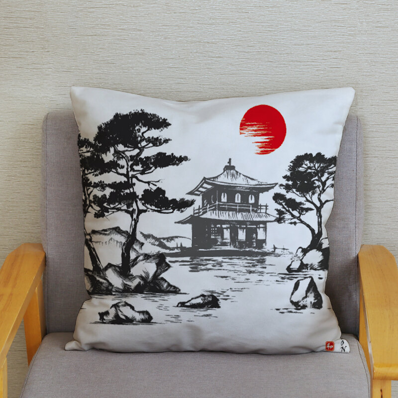Covers Pillows Ink Scenic Print Cushion Cover Super Soft Short Plush Pillow Covers 45*45 Throw Cases Home Decor Pillowcase
