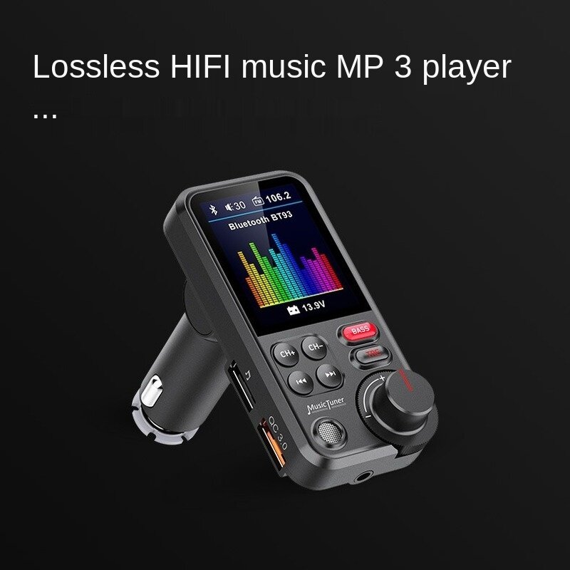 Bluetooth Auto Draadloze Fm-zender Radio Adapter Aux QC3.0 Opladen Treble Bass Geluid Muziekspeler 1.8 "QC3.0 Pd Usb