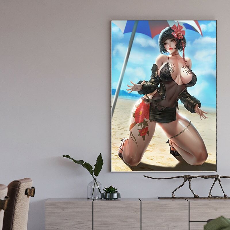 Sexy kobiety plakaty i druki 3D gry Kawaii dla dziewcząt płótno malarstwo nowoczesne Anime obrazy na ścianę dekoracja sypialni Anime