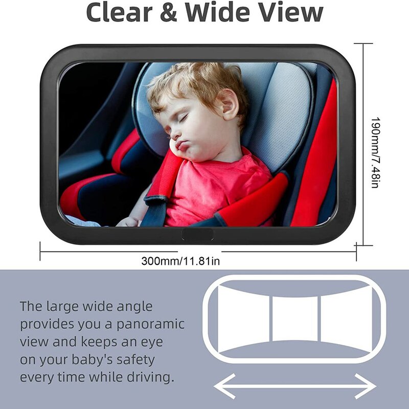 Infant Rear Seat Mirror 360 Degree Rotation Large Field Of View Infant Seat Car Rearview Mirror Adjustable Elastic Band