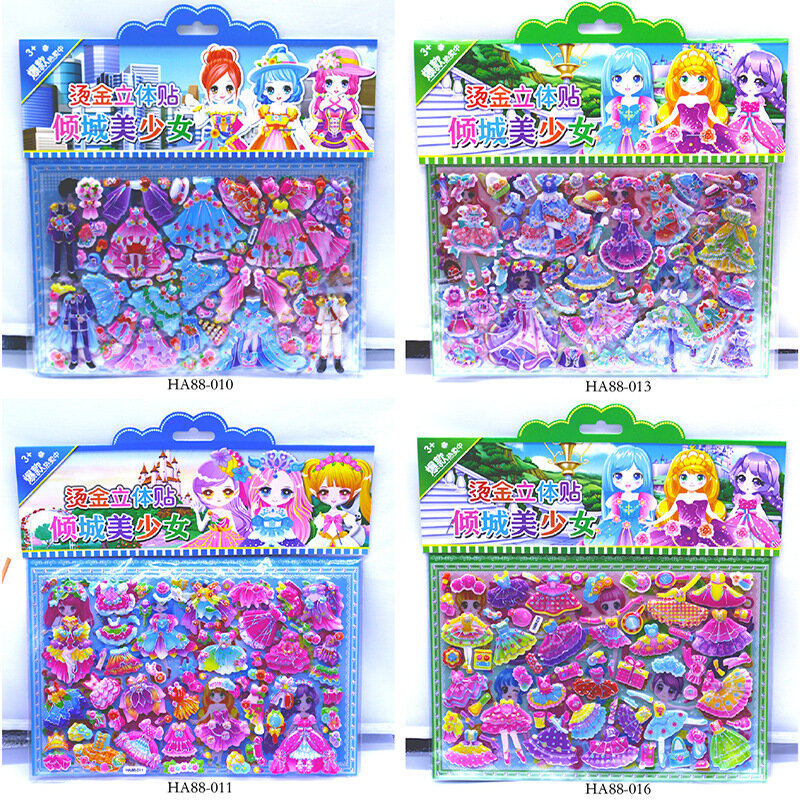 Adesivos 3d bolhas desenho animado para crianças, adesivos de recompensa para jardim de infância, garotas fofas, vestir, princesa, adesivos de anime