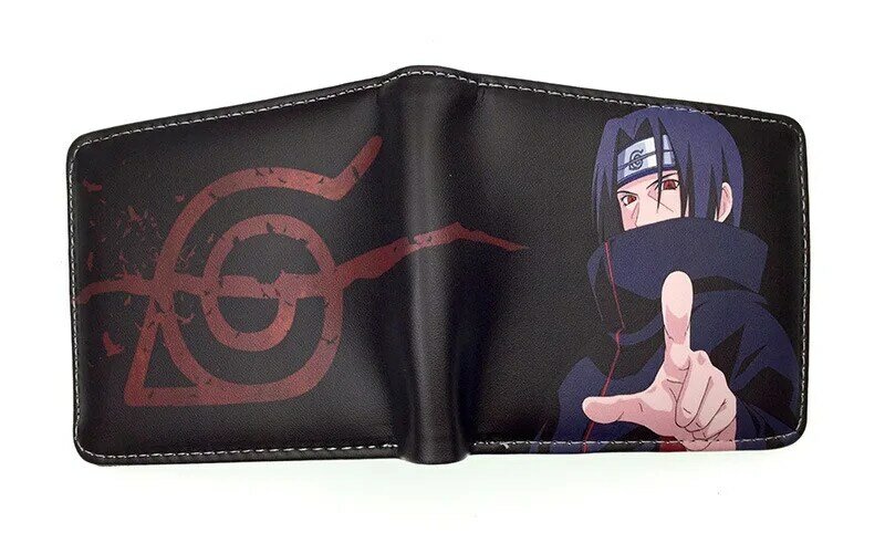 Cartera de Naruto para hombre, cartera Sasuke de Anime Kakashi, tarjetero de PU, bolso de mano corto para estudiante, monedero con impresión de dibujos animados