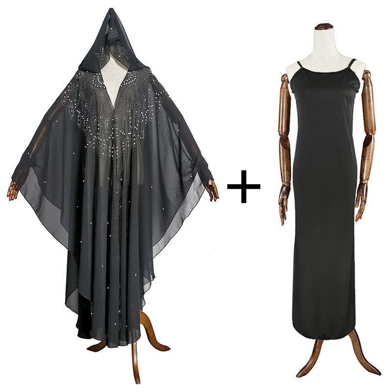 MD Siêu Kích Thước Voan Djellaba Đầm Chiếu Trúc Hạt Thêu Hồi Giáo Kimono Abaya Cardigan Dubai 2022 Thổ Nhĩ Kỳ Dài Maroc Boubou