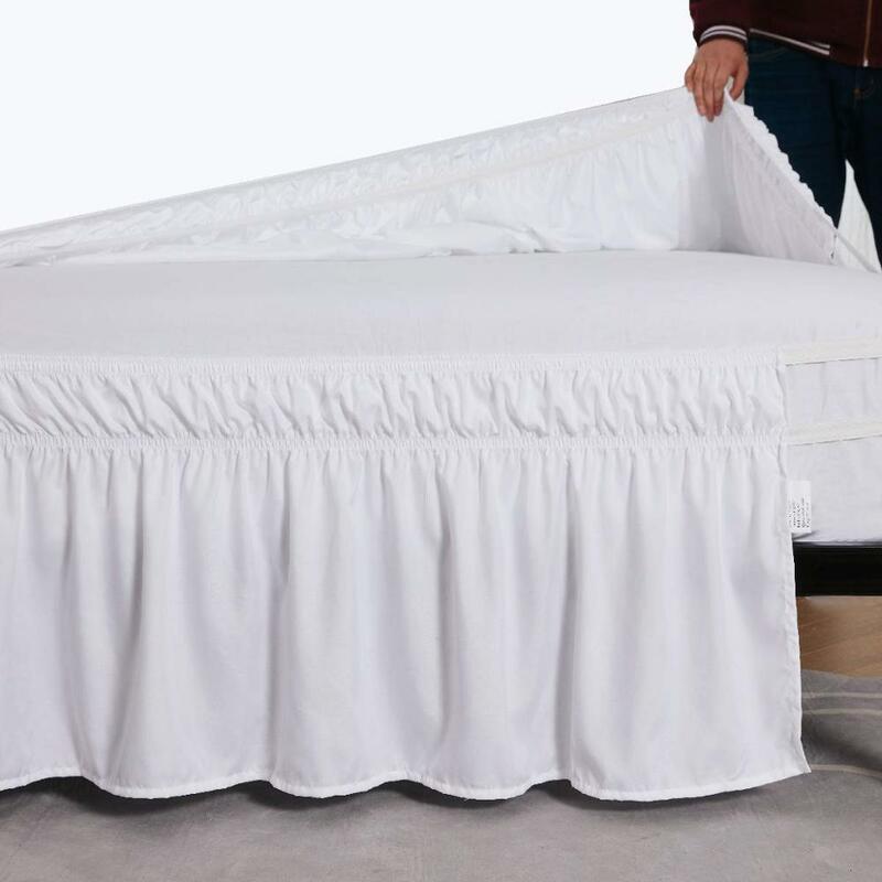 Jupe de lit d'hôtel à enrouler, chemises de lit élastiques sans Surface de lit double/Full/ Queen/ King, taille 38cm de hauteur pour la décoration de la maison, blanc