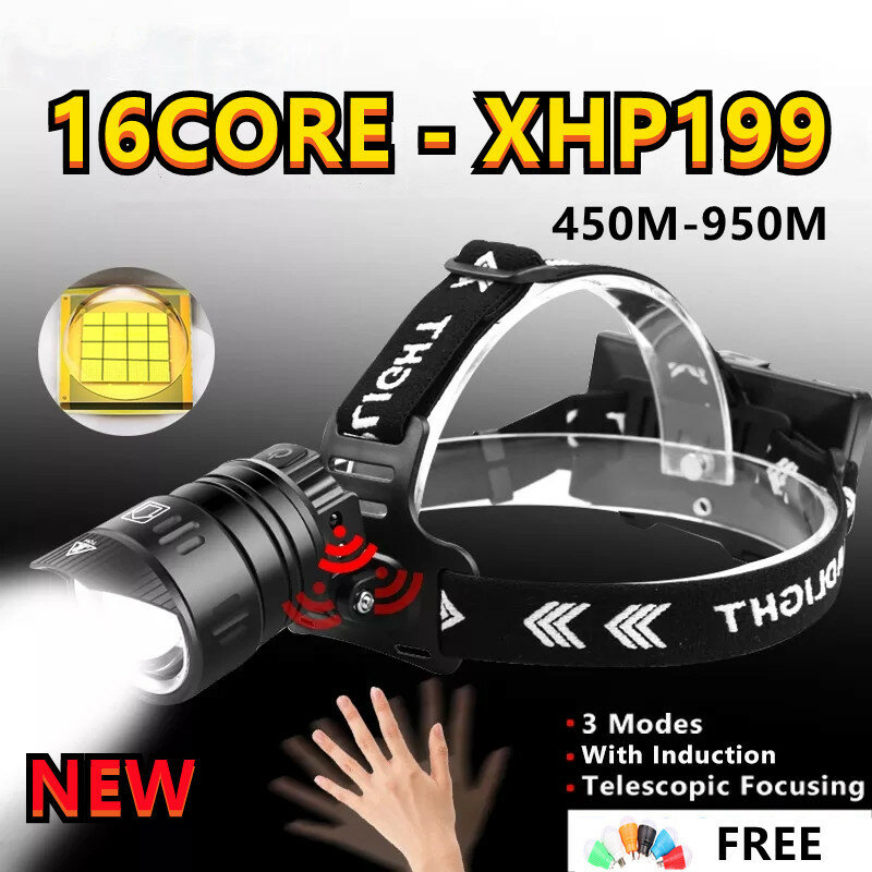 2021 NEUE XHP199 Leistungsstarke LED Scheinwerfer Mit IR Sensor USB Aufladbare XHP160 Scheinwerfer Taschenlampe Zoom Taschenlampe Für Angeln Camping