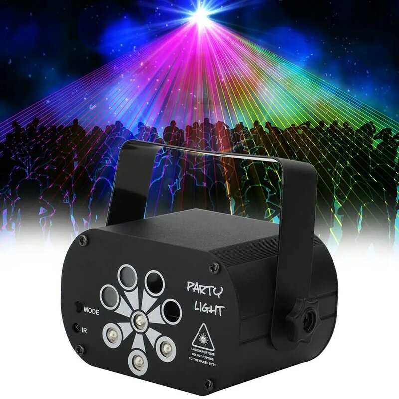 U'King Remote USB Stage Lighting Effect 60 Patterns RGB UV LED 8-hole Laser Projector with Auto Sound Control for DJ Party Show