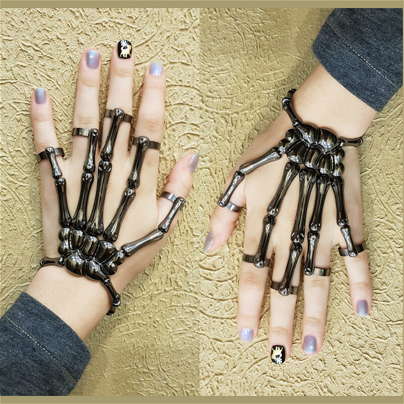 Pulseira do punk do vapor para mulheres gótico mão crânio esqueleto elasticidade ajustável casal masculino pulseira pulseiras jóias