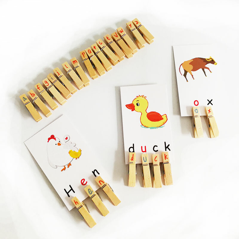 Montessori aprendizagem clipes de cartão conjunto montessori material da língua brinquedos educativos de madeira para crianças juguetes montessori e2464h