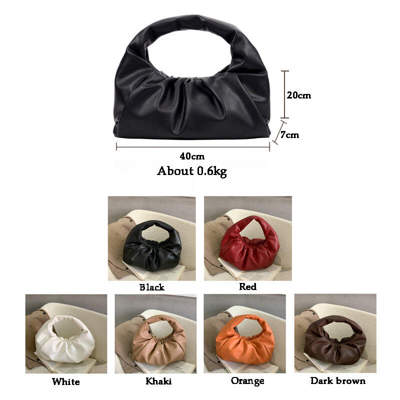 Bolsas femininas de couro do plutônio um ombro axilas nuvem sacos para mulher 2021 luxo cor sólida casual saco embreagem sac a principal
