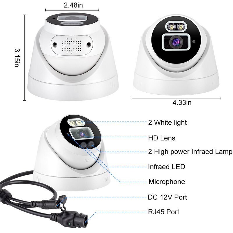 MISECU – caméra de Surveillance dôme IP POE 5MP, dispositif de sécurité domestique, avec ia, détection de visage, Audio bidirectionnel, Surveillance à distance
