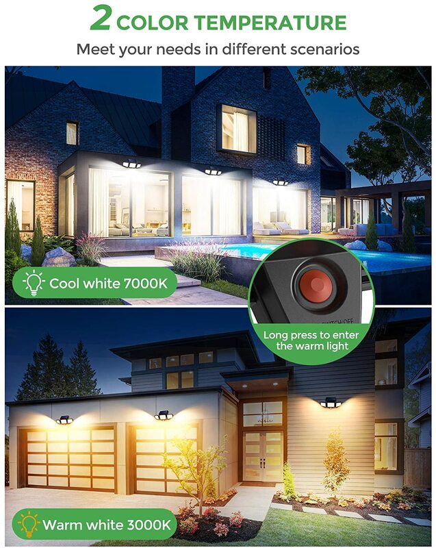 Litom-モーションセンサー付きソーラーledウォールライト,3ヘッド,304ダイオード,ip67防水,4モード,2色温度,屋外照明,庭に最適