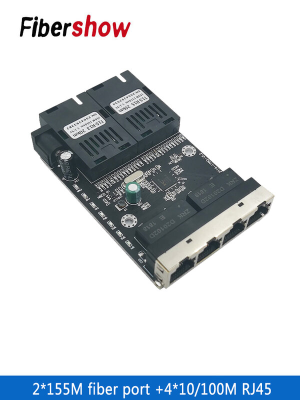 Interruptor de fibra Ethernet 4 RJ45 2 SC convertidor de medios ópticos puerto de fibra de modo único PCB 10/100 M