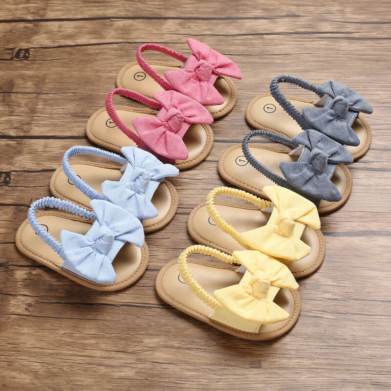 2020 아기 소녀 나비 매듭 샌들 귀여운 여름 부드러운 단독 플랫 공주 신발 유아 미끄럼 방지 첫 번째 워커