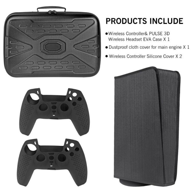3 in1 Remote Control Headset Storage Bag + 2x Gamepad Case + Host DustProof Cover Kit for Play-station 5 PS5 Console Universal