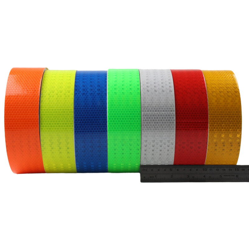 50M Reflecterende Materiaal Tape Sticker Veiligheidswaarschuwing Tape Reflecterende Film Auto Sticker 7 Kleuren Wit Geel Oranje Rood Blauw decal