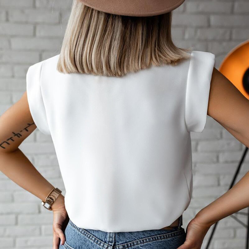 Letnia bluzka bez rękawów z nadrukiem z postaciami damska bluzka biała stójka z kołnierzykiem Casual bluzki damskie 2021 Fashion Streetwear bluzki damskie