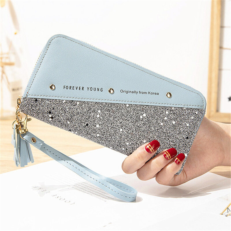 Luxury Long Wallet For Women Patchwork Sequin Clutch Glitter Pu Leather Ladies Phone Bag Card Holder Coin Purse Female Wallets