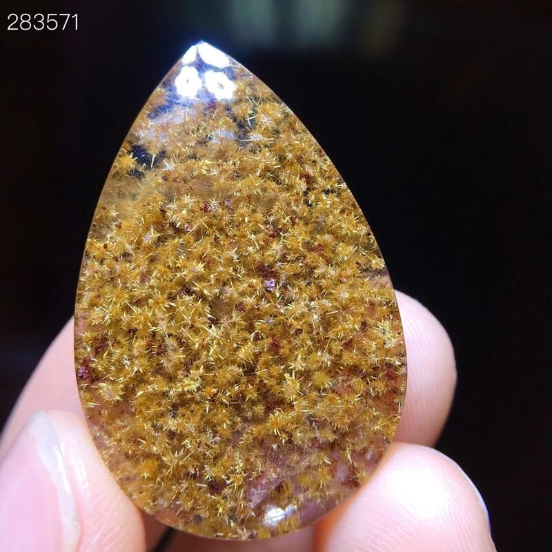 Natural Gold Rutilated Quartz Pendant 34.1/22.7/5.9mm Water Drop Sun Flower Wealthy Crystal Jewelry Women Men Brazil AAAAAAA
