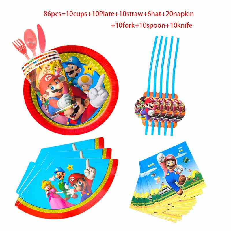 81+pcs Super Marioed Brother Napkin Tablecloth Paper Plate Baby Shower Decoration Super-Marioed Theme Birthday Party Supplies
