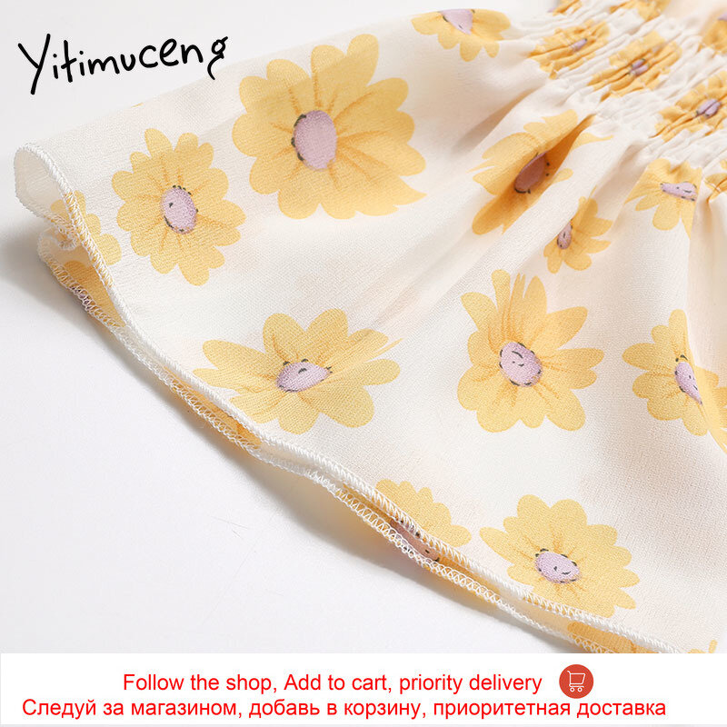 Yitimuceng Floral Print Blouse Women Short Shirts New Summer 2021 Fashion French Slash Neck Puff Sleeve Crop Sweet Chiffon Tops