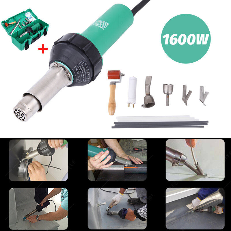 Samger 1600W Plastic Lassen Gun Hot Air Torch Heat Gun Lassen Voor Lasser + Platte Verwarming Gun Kit Lasser met Roller + Plastic Doos