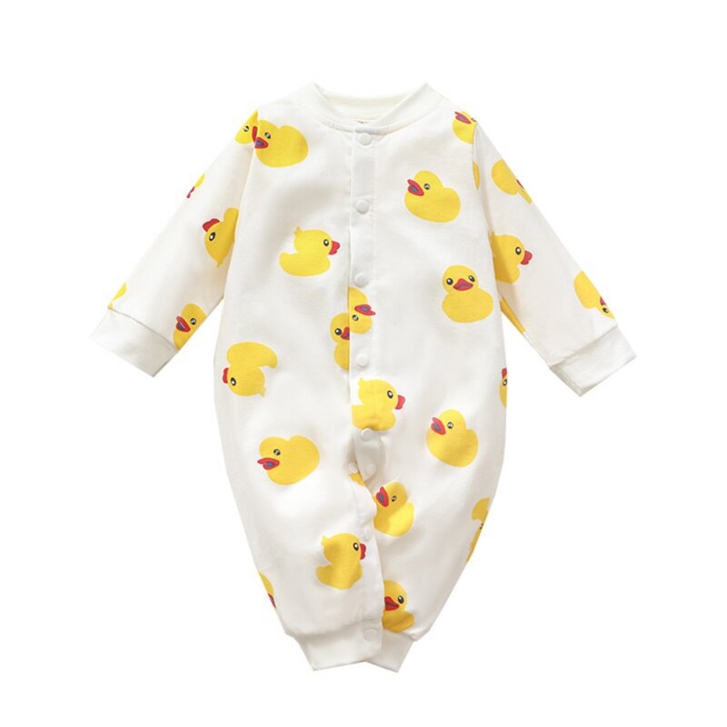 Herbst Frühling Baby Jungen Mädchen Cartoon Ente Print Romper Kleidung einreiher Langen ärmeln Hosen Overall Body Homesuit